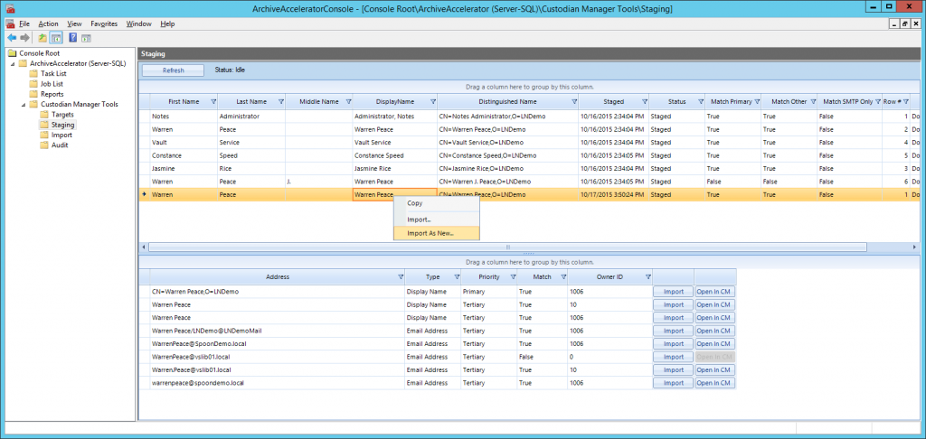 Archive Accelerator Custodian Manager Tools Staging View